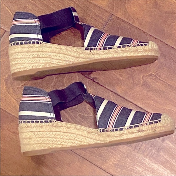 Tory Burch Catalina Red White Blue Stripe Wedge Espadrilles 9 - Picture 6 of 8